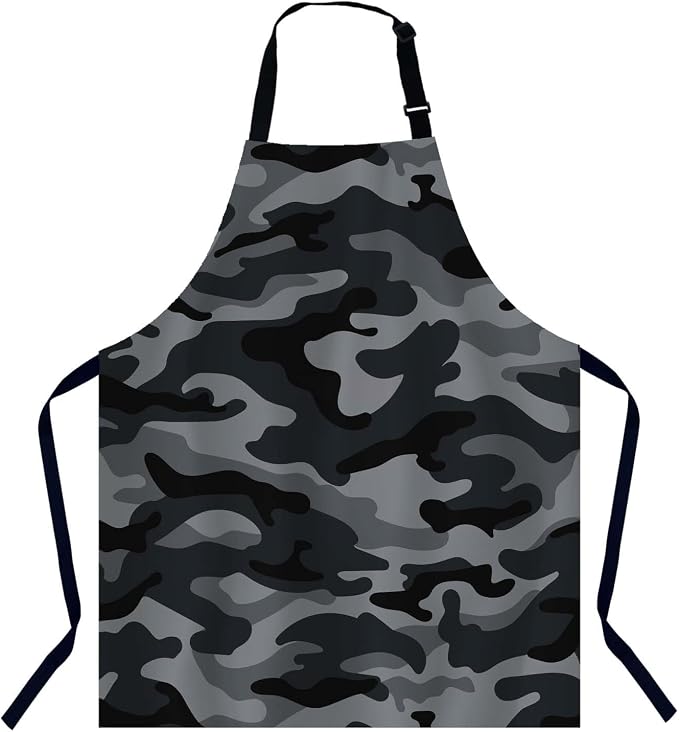Camouflage Pattern Black and Gray Bib Apron with Adjustable Neck for Men Women,Suitable for Kitchen Cooking Chef Grill Bistro BBQ Apron by Unknown