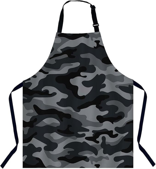 Camouflage Pattern Black and Gray Bib Apron with Adjustable Neck for Men Women,Suitable for Kitchen Cooking Chef Grill Bistro BBQ Apron by Unknown