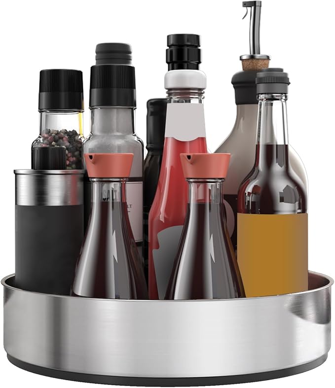 VAEHOLD Lazy Susan Turntable Spice Rack Organizer for Kitchen Cabinet, Storage Tray for Fruit, Snacks, Salad - Organizer for Cupboard, Pantry, Bathroom, Table, Cosmetic (Silver, 7 1/2‘’) by VAEHOLD