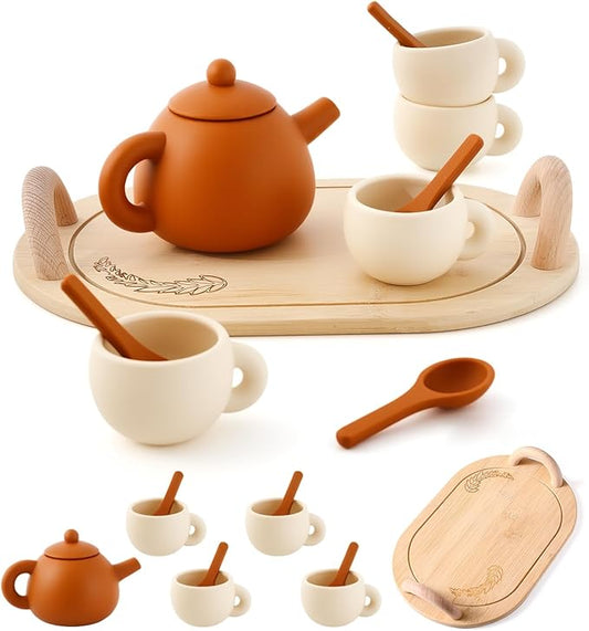 Silicone Tea Set for Toddlers – Kids Tea Set for Girls & Boys, Pretend Play Tea Party Set with Teapot, Cups & Spoons – Safe Tea Sets for Toddlers 3-5 Years Old