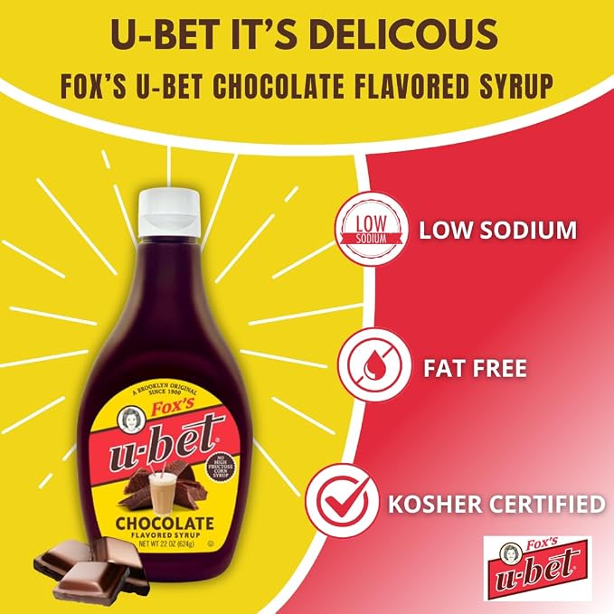 FOX’S U-BET Syrup Bottle – Brooklyn Original Since 1900, Thick, No High Fructose Corn Syrup, Kosher Certified, Fat Free, For Egg Creams, Coffee, Milkshakes & Desserts (2-Pack, Chocolate & Vanilla) - Image 3