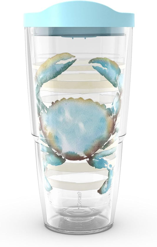 Tervis Sara Berrenson - Atlantica Collection Made in USA Double Walled Insulated Tumbler Travel Cup Keeps Drinks Cold & Hot, 24oz, Crab
