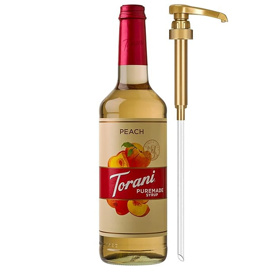 Torani Puremade Syrup, Peach Flavoring for Drinks, Glass Bottle with Pump Included, 25.4 Fl Oz
