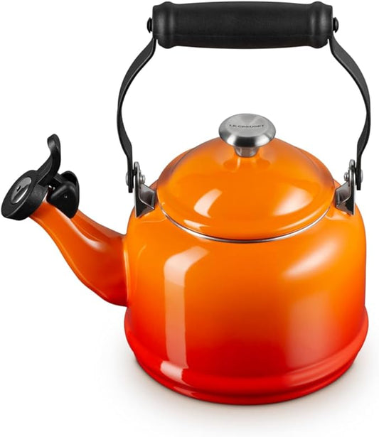 Le Creuset Enamel On Steel Demi Tea Kettle with Metal Finishes, 1.25 qt., Flame