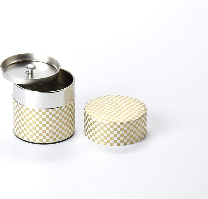 Japanese Pokkan Matcha Coffee Spice Tea Tin Canister Washi Paper Storage with Lid 7.05 oz Capacity (Kenran Ichimatsu,S)