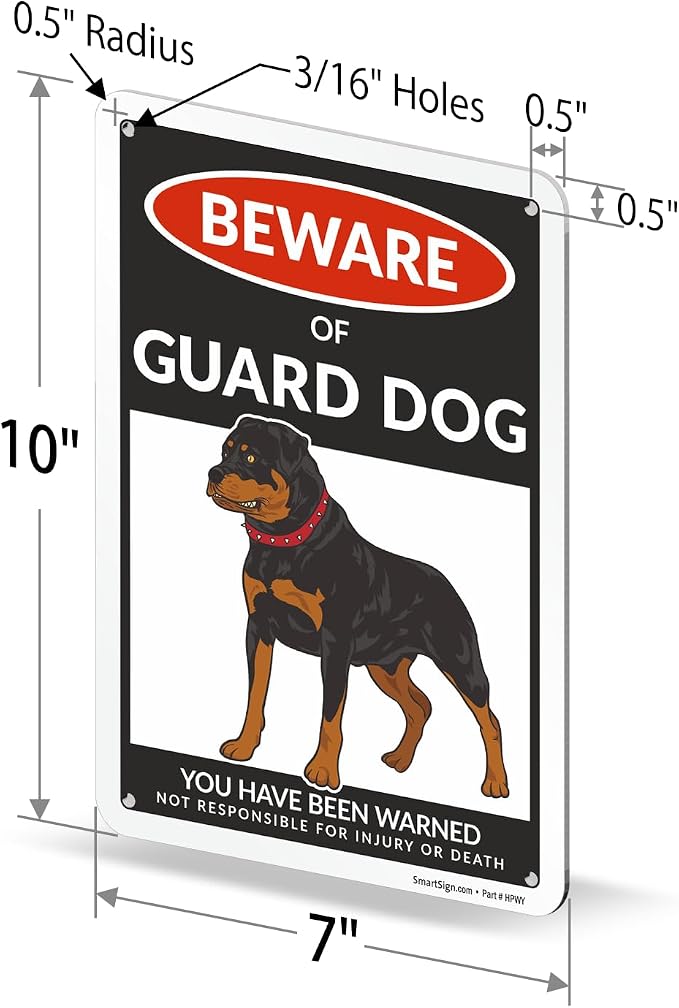 SmartSign Beware Of Guard Dog Warning Sign - 10"x7", 40 mil Laminated Rust-free Aluminum - Funny Metal Signs for Entrances, Outdoors, Patio, Gifts, Cafe - Guard Dog Theme, Made in USA - Image 6