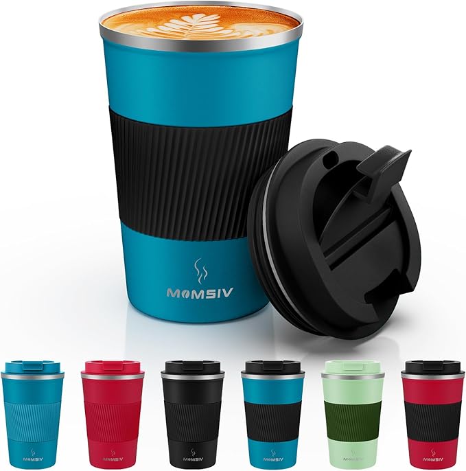 MOMSIV 12oz Travel Mug, Insulated Coffee Cup with Leakproof Lid, Vacuum Stainless Steel Double Walled Reusable Tumbler for Hot and Cold Water Coffee and Tea In Travel and Car