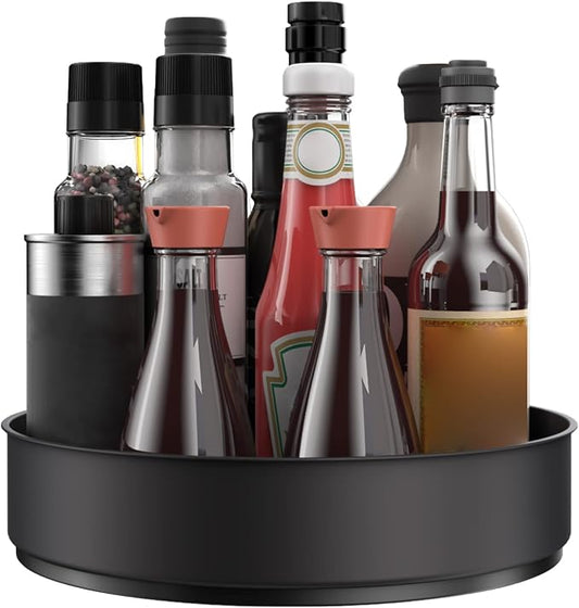 VAEHOLD Lazy Susan Stainless Steel Spice Rack Turntable for Pantry Cabinet - Decorative Trays Storage Containers Organizer for Kitchen Cabinet, Snacks, Bathroom (7 1/2 inches) (7 1/2'' Black) by VAEHOLD