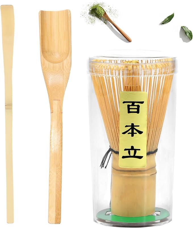 Japanese Matcha Whisk Set,Handmade Bamboo Traditional Starter Set,Traditional Matcha Tea Starter Kit with Tea Spoon Matcha Scoop, Safe Japanese Tea Accessories for Tea Lovers Beginners,gift