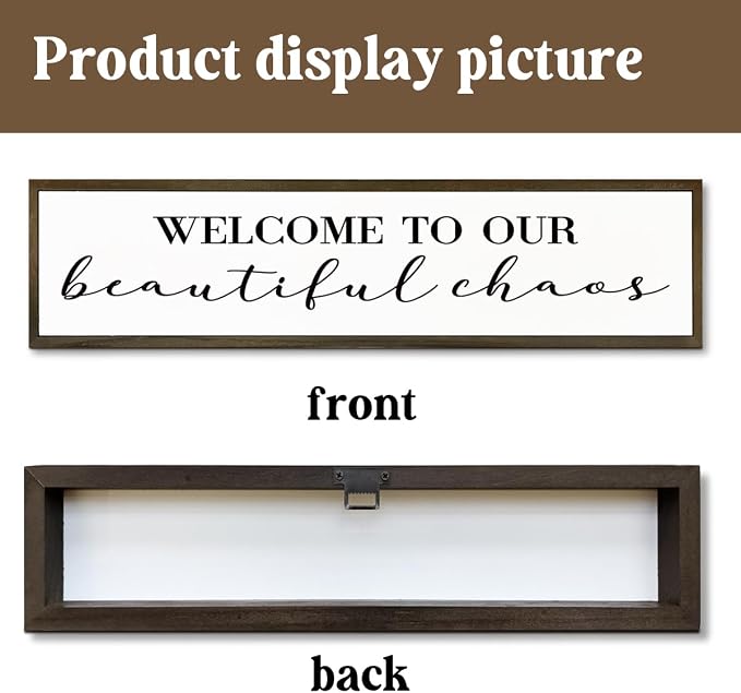 Funny Wood Sign, Wall Decor Art, Positive Home Decors, Front Door Decor for Shelf, Housewarming Gift, Framed Wooden Box Signs, Welcome to Our Beautiful Chaos Sign 17.8x4x1.2 inches - Image 3