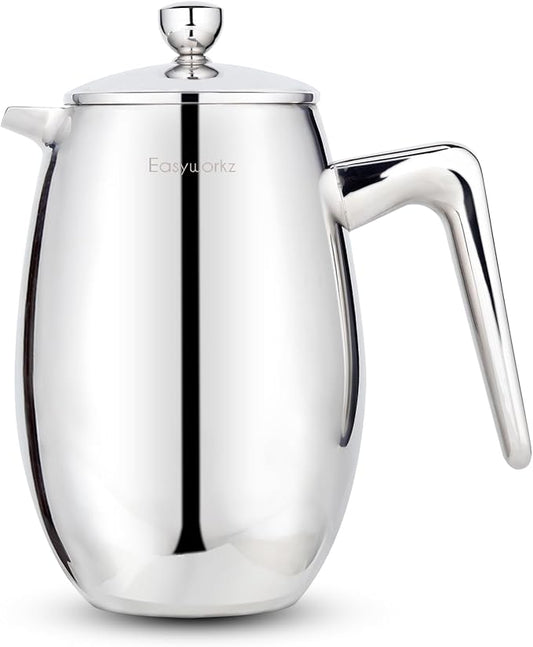 Easyworkz Nando French Press 23 oz Double Wall Insulated Thermal Coffee Maker,304 Stainless Steel Cafetiere