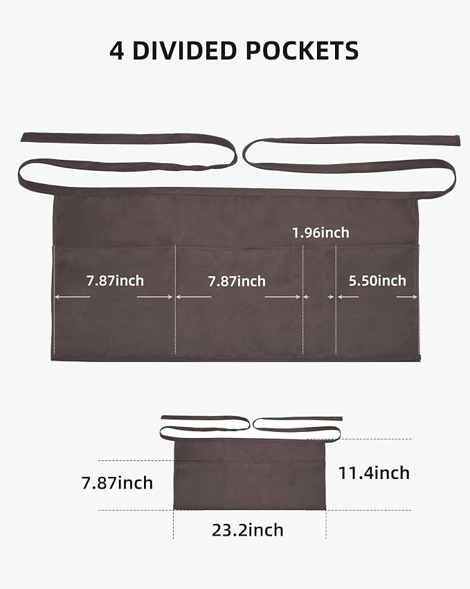Argstar 2 Pack Server Apron with 4 Pockets, Waitress Waiter Waist WaterDrop Resistant Short Aprons - Image 2