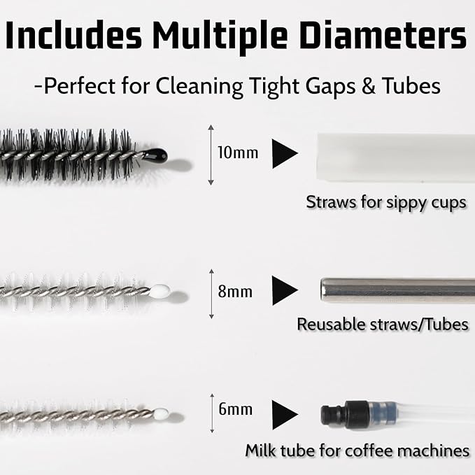 Milk Foamer Hose Brush, Tube Hose Cleaner Brush Ideal for Espresso & Coffee Machine Attachments，Extra Long Stainless Steel Brush for Cleaning Reusable Drinking Straws, Keg Lines and Pipes(13.7in)