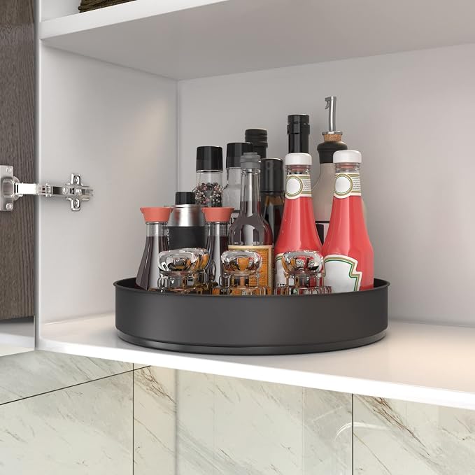 VAEHOLD Lazy Susan Stainless Steel Black Spice Rack Turntable for Pantry Cabinet - Decorative Trays Storage Containers Organizer for Kitchen Cabinet, Snacks, Bathroom (10 inches) - Image 3