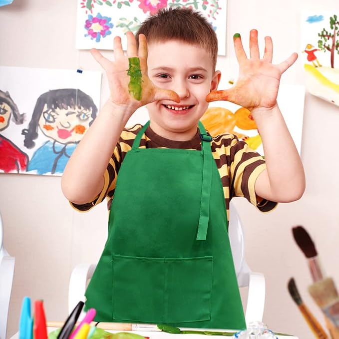 SINLAND Kids Aprons with Large Pocket 2 Pack | Adjustable Cooking Chef Aprons,Stain Resistant Toddler Apron for Baking Painting Gardening Boys Girls - Image 3