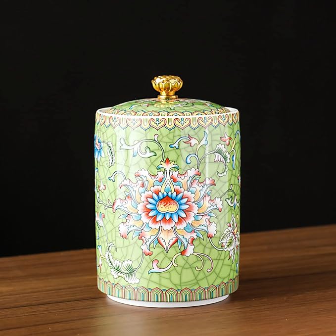 Enamel Ceramic Tea Caddy Tea Canister Tea Storage Container Tins Jar with Airtight Lid Water-proof Tank for Tea, Coffee, Herb, Sugar, Spice, Nuts