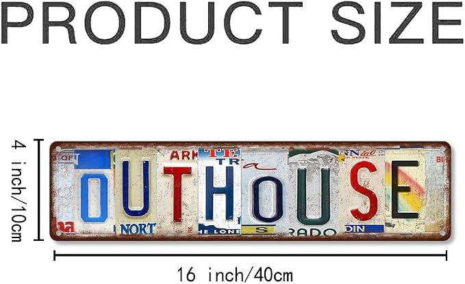 Vintage License Plate OUTHOUSE Sign – 16x4 Inch Rustic Bathroom Tin Sign, Funny Outdoor Toilet Wall Decor for Farmhouse, Cabin, RV or Outhouse Shed (Diversity-14) - Image 6