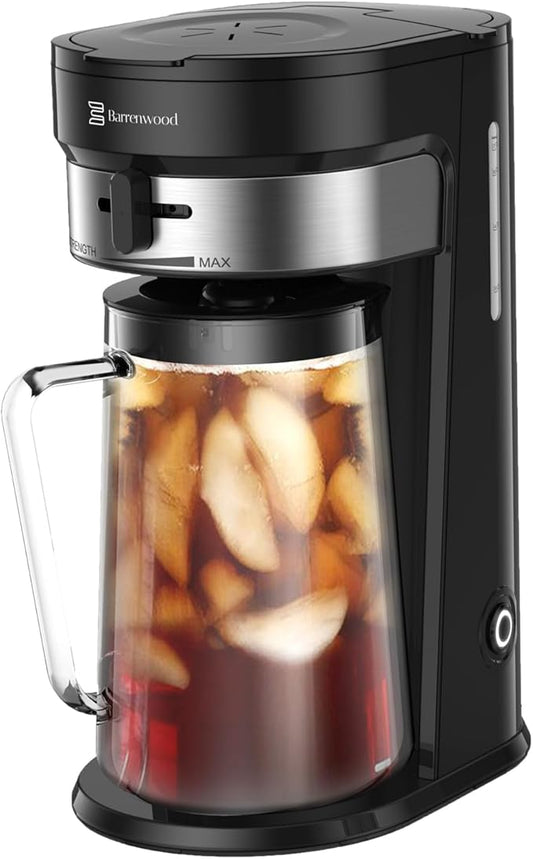 Ice Tea Maker with 2.5QT Cold Brew Coffee & Iced Tea Pitcher, Strength Selector, Reusable Filter for Lemonade, Fruit Infused Water (Black)