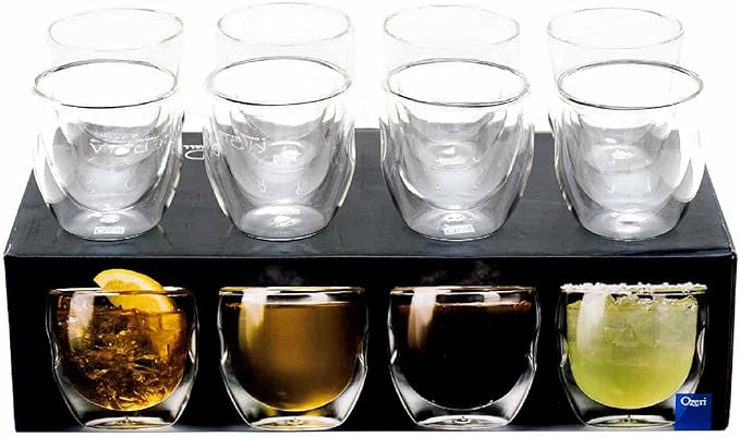 Moderna Artisan Series Double Wall 8 oz Beverage Glasses - Set of 8 Drinking Glasses