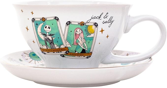 Nightmare Before Christmas Disney The Tarot Cards Ceramic Teacup and Saucer | Tea Party Set For Coffee, Espresso, Mocha