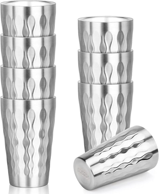 Stainless Steel Double Wall Cups, 16 oz Insulated Tumbler, 8 Pack Unbreakable Stackable Water Tumblers Insulated Metal Cup Premium Drinking Glasses for Travel Camping Home Outdoor