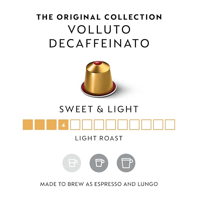 Nespresso Capsules Original Line, Volluto Decaffeinato Mild Roast Coffee, 50 Count Coffee Pods