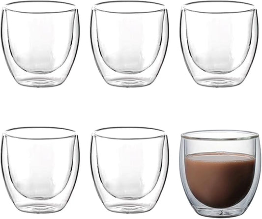 6-Pack Double Wall Espresso Cups, 80ml/2.7oz Insulated Glass Coffee Cups, Transparent Small Espresso Glasses Mugs for Cappuccino, Latte, Tea, Modern & Elegant Design(COLOR:Clear)