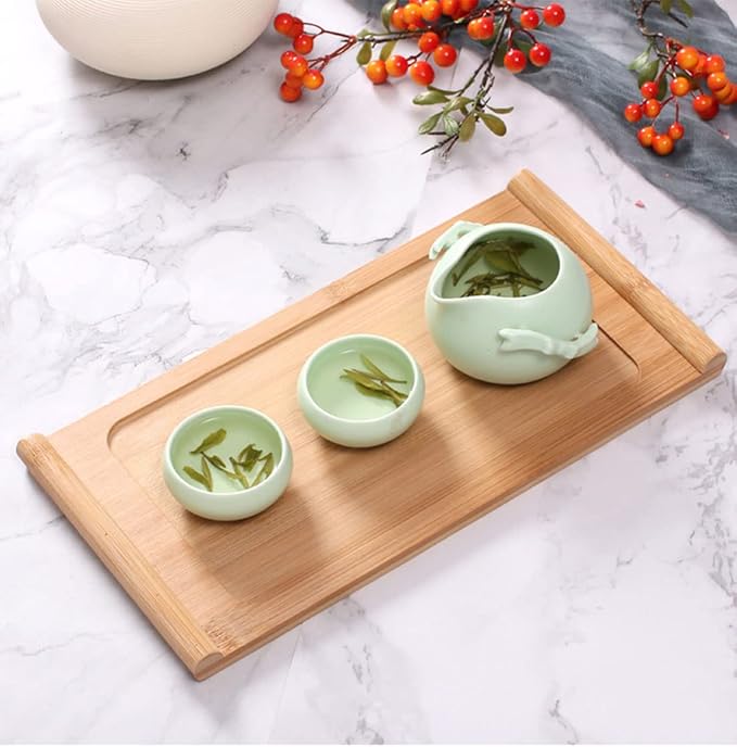 Bamboo Serving Tea Tray Book Scroll Japanese-Style Kung Fu Tea Table Rectangular Tea Accessories (L)