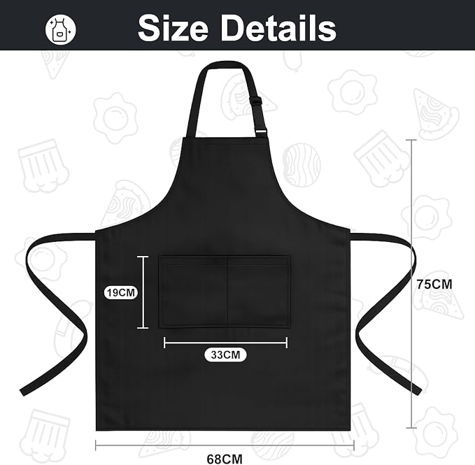 VALOME 2 Pack Kitchen Aprons with Pockets, Cooking Chef Apron for Men Women | Adjustable Neck Strap, Unisex Bib Soft Aprons, Cotton-Blend, for Grilling Cooking Gardening Baking - Image 2