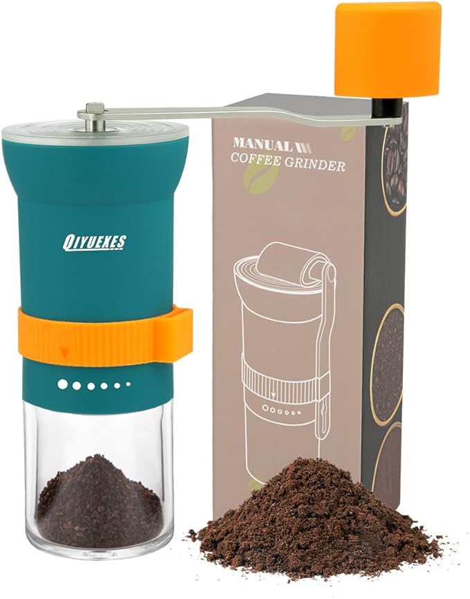 Portable Manual Coffee Grinder with Conical Burr and Adjustable 6 Coarseness Settings, Hand Crank Bean Mill for Camping, Hiking and Travel Use