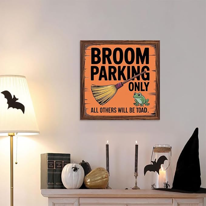 Vintage Halloween Broom Parking Only All Others Will Be Toad Wooden Sign, With Frame Witch Plaque Sign for Home Patio, Cafe, Porch Halloween Decor 7.87x7.87 Inch - Image 5