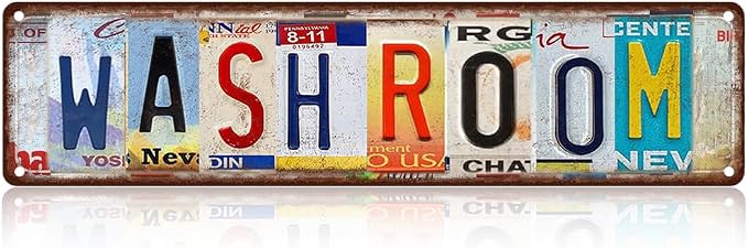Wash Room Metal Sign - Vintage Aluminum Tin Plaque 4x16 Inch - License Plate Style Bathroom Decor by SARAHEVE