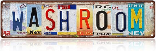 Wash Room Metal Sign - Vintage Aluminum Tin Plaque 4x16 Inch - License Plate Style Bathroom Decor by SARAHEVE