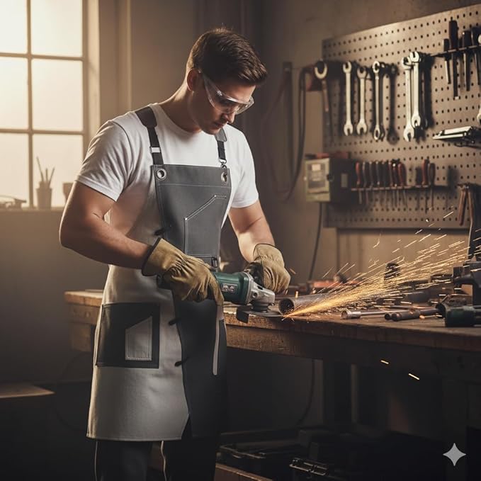 Professional Work Apron for Men & Women – 100% Cotton with waterproof Membrane, Cross Back Straps
