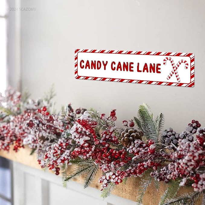 Candy Cane Lane Christmas Metal Sign Vintage Print Art Poster Tin Hanging Plaque for Home Kitchen Patio Yard Office Cafe Coffee Bar Front Door Wall Decor Novelty Gift 16" x 4" - Image 4