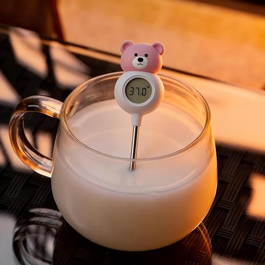 Instant Food Thermometer Digital with ±0.5℉ Precision, Large LCD Display, Food-Grade Silicone/Probe, for Making Milk Powder, Pour-Over Coffee, Kitchen Cooking and Baking Essentials Accessories - Pink
