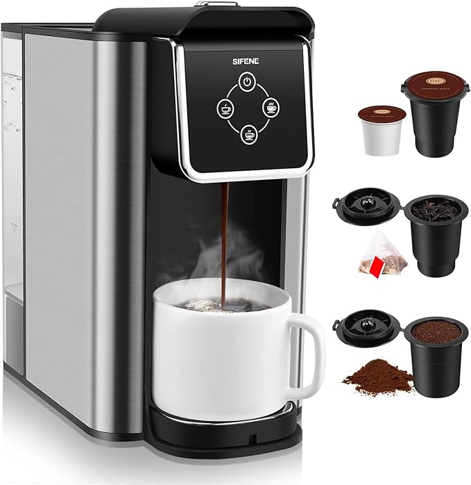 SIFENE 3-in-1 Pod Coffee Machine KC101 - Single Serve Coffee Maker - Quick Brew for Pods, Ground Coffee, Tea, Black