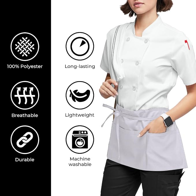 Avalon Kitchen Server Aprons with 3 Pockets, 100% Polyester Waist Apron with Pockets, 24x12 Inche Waitress Apron with Pockets - Image 2