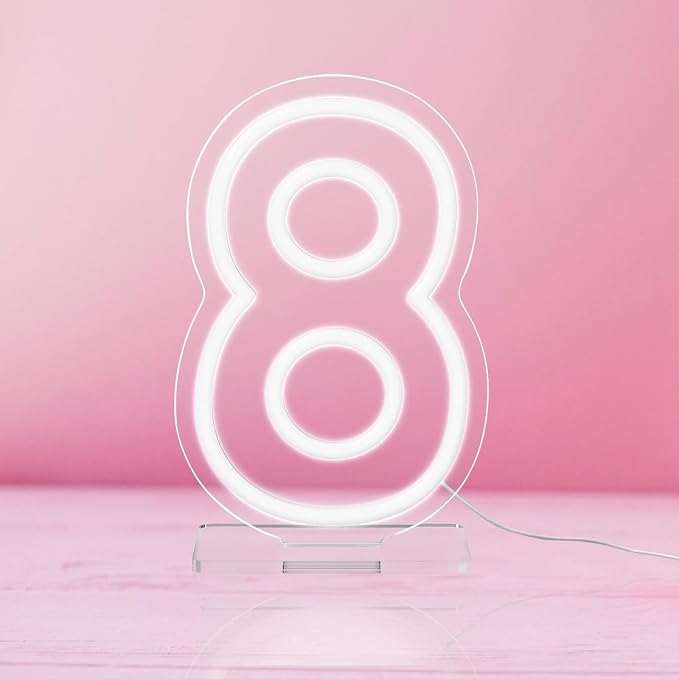 YALLOVE Neon Sign Number 8, 9.8 inches Height USB Powered Night Light-up Numbers for Birthdays Decor, Party Anniversary, Cafe Bar Decor (Small) by YALLOVEPARTYSUPPLIES
