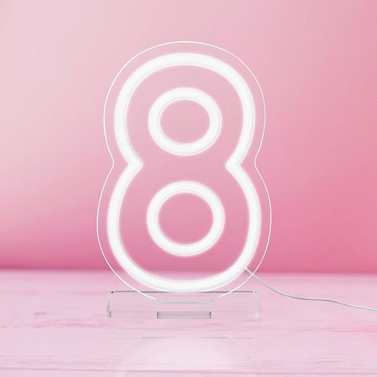 YALLOVE Neon Sign Number 8, 9.8 inches Height USB Powered Night Light-up Numbers for Birthdays Decor, Party Anniversary, Cafe Bar Decor (Small) by YALLOVEPARTYSUPPLIES