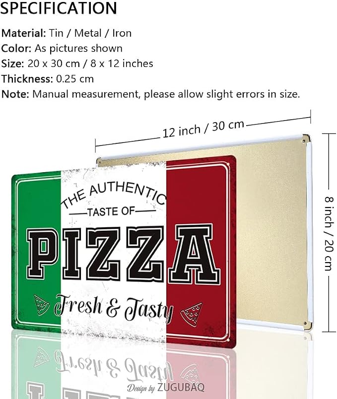 Pizza Tin Signs Vintage Metal Sign Funny Food Art Printing Poster Wall Decor for Home Kitchen Bar Restaurant Cafe Pub Indoor Outdoor 12x8 Inch Hanging Plaque - Image 2