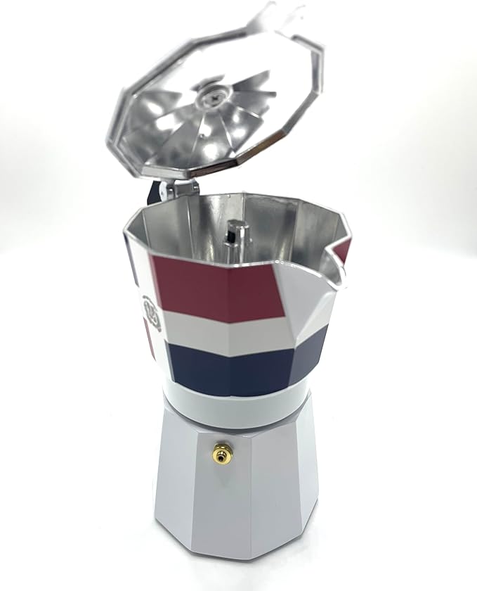 PRK 14 Dominican Republic Coffee Greca Pot – Classic Domicano Stovetop Espresso Maker with DR Flag Design – Traditional Moka Style Cafetera for Rich Dominican Cafe at Home 6 Cups