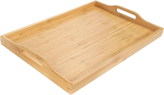 Bamboo Serving Tray with Handles - 17" x 12.5" x 2" - 30 Trays