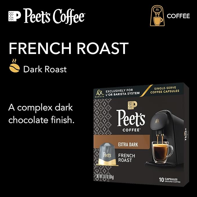L'OR Barista Coffee Pods, 10 Count Peet's French Roast, Single-Serve Aluminum Capsules Compatible with the L'OR BARISTA System, 10 Count (Pack of 1)