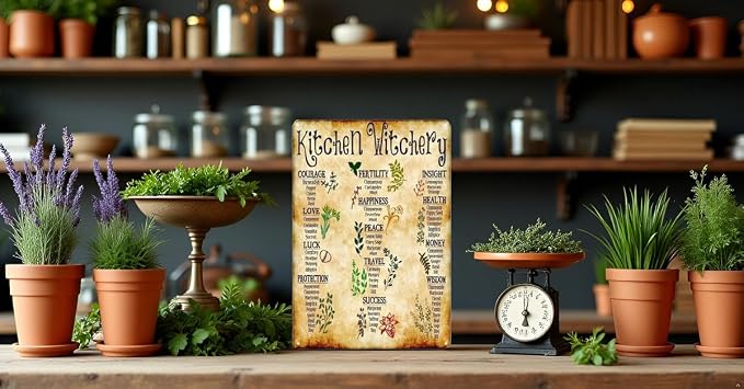 Metal Sign Medicinal Herbs Witches Magic Knowledge Kitchen Blessing Kitchen Decor Vintage Metal Tin Sign Decor Gifts For Girls Living Room Decorations Metal Tin Sign Outdoor Decor 8x12inch - Image 4