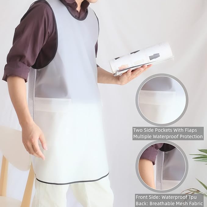 Waterproof Cross Back Apron, Shortened Design Waterproof Apron, Japanese Style Aprons with Pockets, X Cross Halter Apron, Cooking Aprons for Dishwashing, Cleaning Work with Water - White Translucent - Image 3
