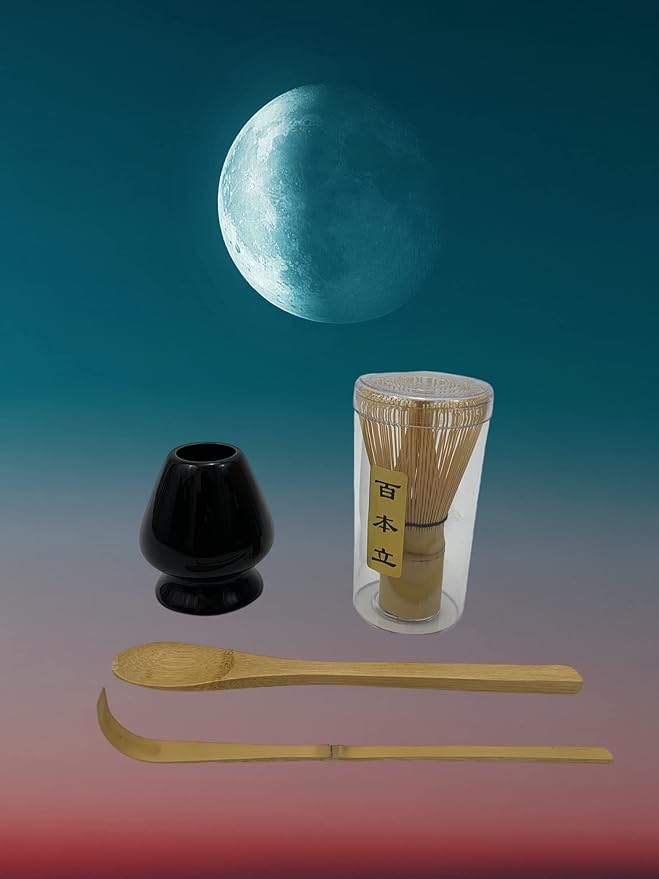 JapanBargain 4727, Matcha Whisk Set Japanese Chasen Bamboo Whisk Tea Spoon and Tea Scoop Chashaku and Whisk Stand Green Tea Ceremony Whisk Set (Whisk+Stand+Scoops)
