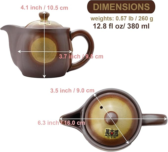 Japanese Banko Ware Teapot with Removable Stainless Steel Strainer - Versatile Pot for Tea, Coffee, and More - Lightweight, Heat-Resistant with Superior Heat Retention (Yellow)