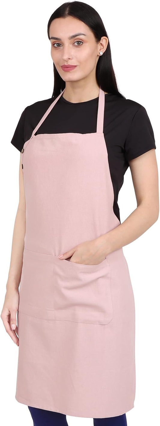 Kitchen Apron Cotton Waterdrop Resistant with adjustable Aprons for Women with Pockets 9 Color option Cooking (Blush pink/powder pink) by naturalcraft
