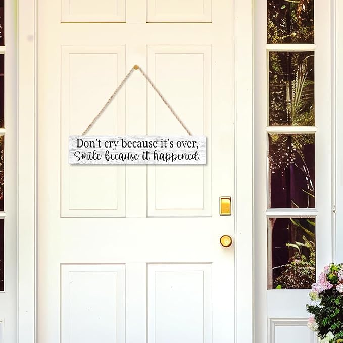 AGMDESIGN Don't Cry Because It Is Over Smile Because It Happened Wood Sign with Uplifting Quote, Inspirational Wall Decor for Graduation Retirement Gifts, Dorm Bedroom Home Office Wood Hanging Plaque - Image 3